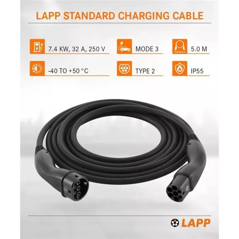 LAPP MOBILITY Καλώδιο φόρτισης EV Type 2, 7,4 kW, 5 m, μαύρο (61780)