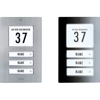 M-E Modern-Electronics 41067 Stainless Steel Doorbell Plate with Address Field for 3-Family House, 12 V/1 A
