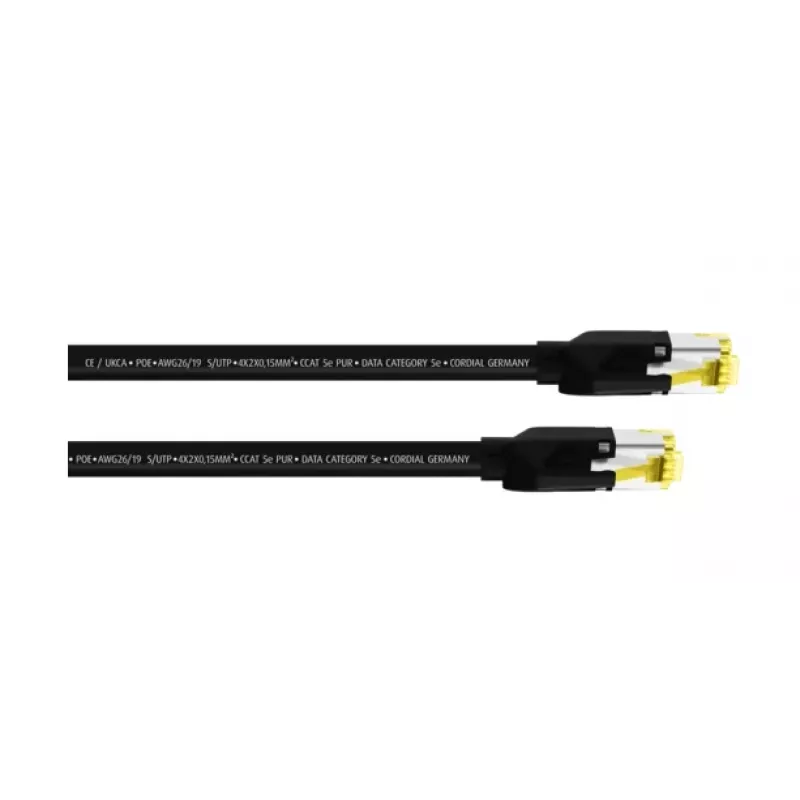 Cordial 15537 Καλώδιο δικτύου CAT 5e S/UTP, RJ45, 3 m, μαύρο περίβλημα PUR