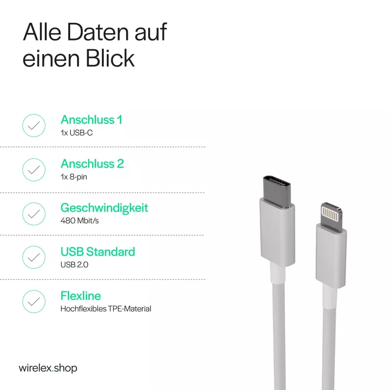 Flexline USB-C σε Lightning PD Καλώδιο φόρτισης 2m Λευκό FL31-13053