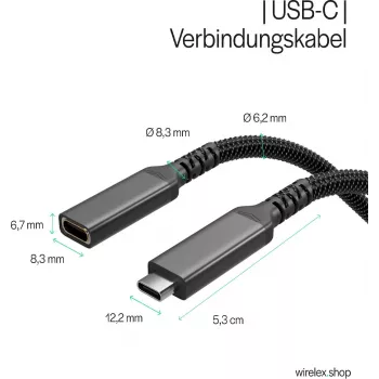 S CONN Flexline Καλώδιο επέκτασης USB-C, βύσμα USB-C αρσενικό σε υποδοχή USB-C θηλυκή, USB 3.2 Gen 2, 100W PD, 4K@60Hz, επένδυση υφάσματος, 1,5m, Μαύρο FL31-74006