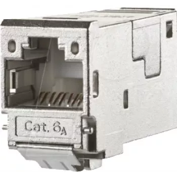 METZ CONNECT 130910-I Θωρακισμένη μονάδα Keystone RJ45 Cat.6A, IDC χωρίς εργαλεία, είσοδος καλωδίου 90°, 10G, 500MHz, χυτό ψευδάργυρο, Ασημί 130910-I-90