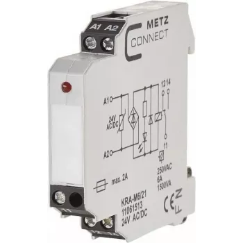 METZ CONNECT KRA-M6/21 Μονάδα ρελέ διασύνδεσης, Λευκό, είσοδος 12-24 V AC, έξοδος 250 V AC, τοποθέτηση σε ράγα DIN 11061513