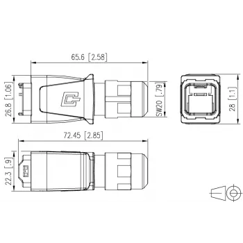 METZ BTR 14010850C0ME Βιομηχανικό περίβλημα βύσματος RJ45 IP67 V14, Push-Pull, κενό