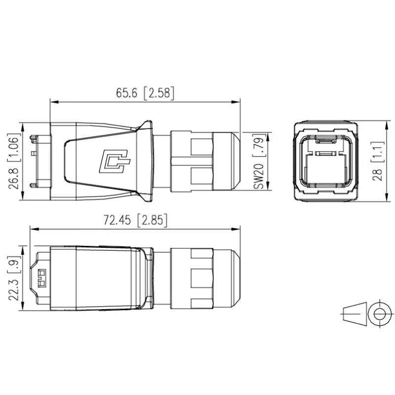 METZ BTR 14010850C0ME Βιομηχανικό περίβλημα βύσματος RJ45 IP67 V14, Push-Pull, κενό