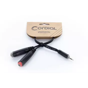 Cordial 14892 Καλώδιο προσαρμογέα ήχου Y, 3,5 mm αρσενικό στερεοφωνικό βύσμα σε δύο 6,3 mm θηλυκές μονοφωνικές υποδοχές, 0,3 m, μαύρο PVC