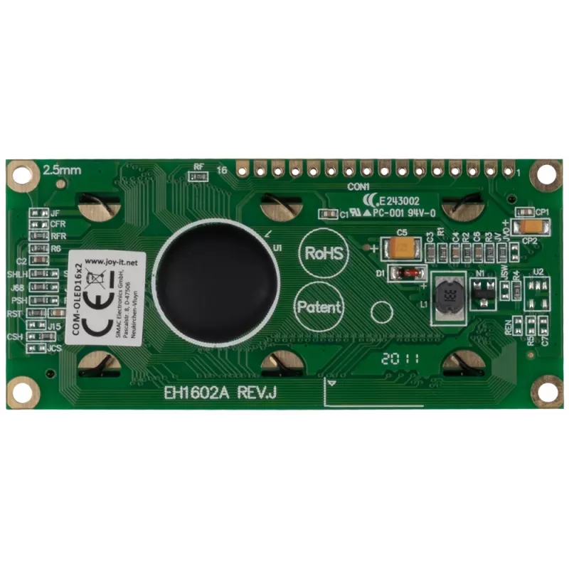 JOY-IT COM-OLED16X2 Μονάδα οθόνης OLED 16x2, λευκό, I2C, SSD1306, συμβατή με Arduino & Raspberry Pi