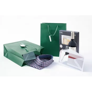 SIGEL GT500 Μεγάλη χάρτινη τσάντα δώρου σε χρώμα opal green με ματ βερνίκι και ετικέτα δώρου