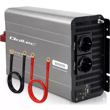 Qoltec μετατροπέας ημιτονοειδούς τάσης 12V σε 230V 3000W/6000W με USB, συμβατός με LiFePO4 GEL AGM