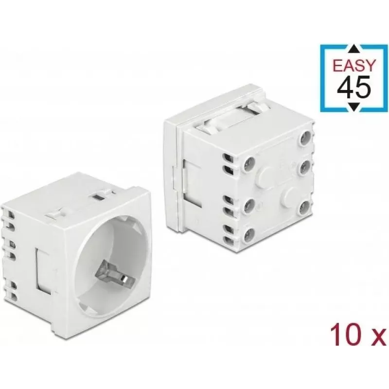 Delock Easy 45 Πρίζα Type F με Shutter, Λευκό RAL 9003, 16 A, 250 V, συσκευασία 10 τεμ. 81324