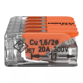 WAGO 221-415 COMPACT κλέμα σύνδεσης 5 αγωγών 4 mm², συσκευασία 25 τεμ.