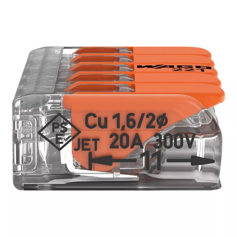 WAGO 221-415 COMPACT κλέμα σύνδεσης 5 αγωγών 4 mm², συσκευασία 25 τεμ.