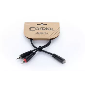Cordial 14889 καλώδιο προσαρμογέα Y ήχου 3,5mm στερεοφωνική υποδοχή jack θηλυκή σε 2x υποδοχή RCA θηλυκή 0,3m μαύρο καλώδιο PVC διπλό