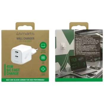 4smarts PDPlug SiC Dual 45W 2C Λευκός επιτοίχιος φορτιστής
