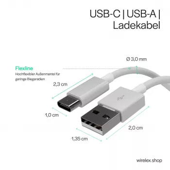 Flexline Καλώδιο φόρτισης και συγχρονισμού USB, USB-A σε USB-C, 2.0, ABS, Λευκό, 0,5m (FL31-13040)