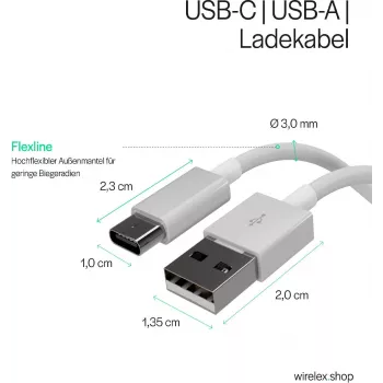 FLEXLINE FL31-13043 Καλώδιο φόρτισης και συγχρονισμού USB-A σε USB-C, 2.0, ABS, Λευκό, 2m