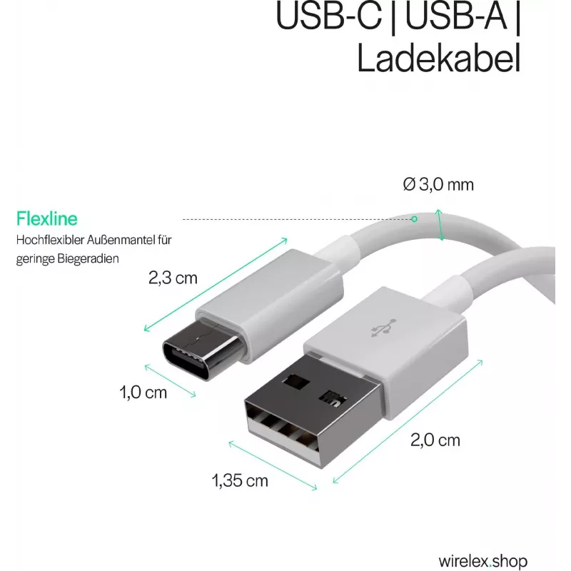FLEXLINE FL31-13043 Καλώδιο φόρτισης και συγχρονισμού USB-A σε USB-C, 2.0, ABS, Λευκό, 2m