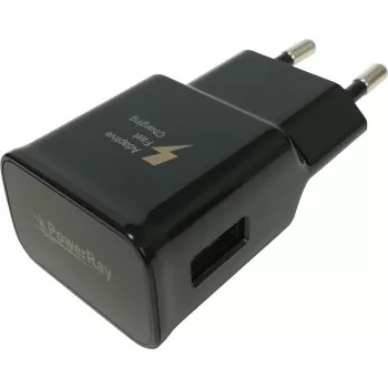 PowerRay PR-TA20EBE EU Φορτιστής τοίχου USB 2 ακίδων, 5V/2A, Μαύρο, Bulk