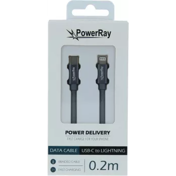 PowerRay Καλώδιο δεδομένων USB-C σε Lightning 0,2m Ύφασμα Γκρι PR-DCCL020TGY
