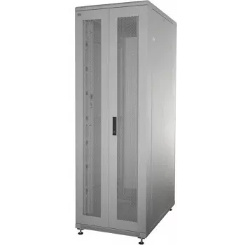 IT-BUDGET ράφι διακομιστή 19 ιντσών πλήρες σετ 42U 600x1000 mm διάτρητες διπλές πόρτες μπροστά & πίσω, 4 ενεργοί ανεμιστήρες, PDU, ράφια, Flatpack, ανοιχτό γκρι 90ITB19SRK42610DTG