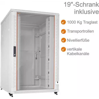 IT-BUDGET 19 ιντσών Server Rack SRK - 27U - 800x1000 mm - Πόρτα γυαλιού/χάλυβα - Καλώδια καναλιών - Προσυναρμολογημένο - Ανοιχτό γκρι (99ITB19SRK27810GGNM)