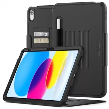 SEYMAC Θήκη για iPad 11ης γενιάς/10ης γενιάς 2025/2022 (11/10,9 ιντσών) A16, ανθεκτική θήκη προστασίας με αυτόματο μαγνητικό κλείσιμο Sleep/Wake, θήκες καρτών, βάση πολλαπλών γωνιών και θήκη στυλό, Μαύρο