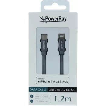 PowerRay Καλώδιο USB-C σε Lightning MFi πιστοποιημένο πλεκτό 1,2m Γκρι PR-DCCL120TGY