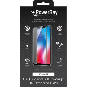 PowerRay Ultra Durable 3D Full Glue Μεμβράνη προστασίας οθόνης από γυαλί για iPhone 11, Μαύρο, Blister PR-3DFGIPH11BL