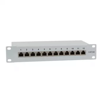 IT-BUDGET Patch Panel 10 ιντσών - Θωρακισμένο - Cat.6A - 500MHz - 12 Port RJ45 - PoE+ ικανό - 1U - Γκρι (90ITB10PP6AG)