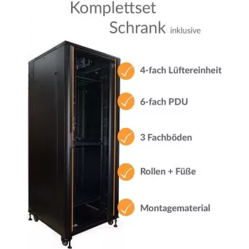 IT-BUDGET 19 ιντσών Server-Rack SRK πλήρες σετ 42U 800x1000 mm μαύρο προσυναρμολογημένο