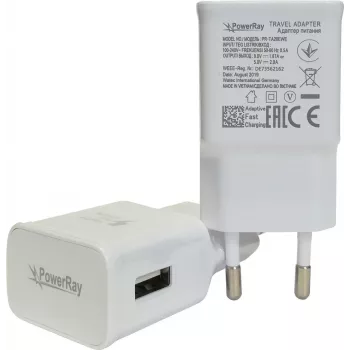 PowerRay Φορτιστής PR-TA20EWE, Προδιαγραφή EU 2-πολικός με CE, 2000mAH, λευκό, Bulk (PR-TA20EWE)