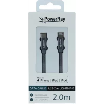 PowerRay Καλώδιο USB-C σε Lightning MFi πλεκτό 2m Γκρι PR-DCCL200TGY