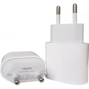 PowerRay PRMHJE3 Φορτιστής τοίχου 20W USB-C PD, EU 2-Pin, Λευκό, Συσκευασία blister