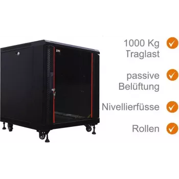 IT-BUDGET Ερμάριο δικτύου 19 inch SRK - 12U - 600x800 mm - Πόρτα γυαλιού/χάλυβα - Flatpack - Μαύρο (90ITB19SRK1268GSN)