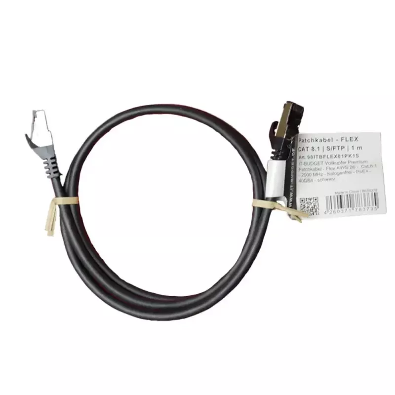 IT-BUDGET Καλώδιο patch Cat.8.1 S/FTP, 1m, μαύρο, 40Gbps, 2000MHz, LSZH, PoE+ 90ITBFLEX81PK1S