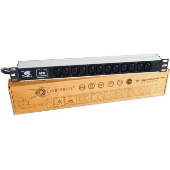Liebernetz PDU για rack 19 ιντσών, 12x πρίζες C13, προστασία υπέρτασης, βύσμα SCHUKO, αλουμίνιο, μαύρο 90LNSDL1912KKSP