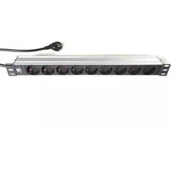 LIEBERNETZ Silence Rack 19 ιντσών Πολύπριζο 9 θέσεων, καλώδιο 2m, μαύρο/ασημί 90LNSDL199S