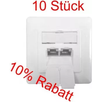 IT-BUDGET SPAR-PACK: 10 x Cat.6A πρίζα δεδομένων, 2 x RJ45 ports, θωρακισμένη, οριζόντια εισαγωγή καλωδίου, PoE+ capable, λευκό (ZAA90ITBDDSW)