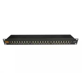 IT-BUDGET 19 ιντσών Cat.6A θωρακισμένο 24-port Patch Panel, κοντό σχήμα, PoE+ capable, 1U, μαύρο 90ITBPP6A1S