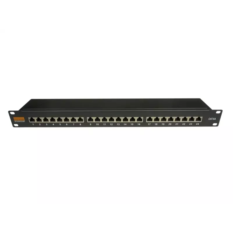 IT-BUDGET 19 ιντσών Cat.6A θωρακισμένο 24-port Patch Panel, κοντό σχήμα, PoE+ capable, 1U, μαύρο 90ITBPP6A1S