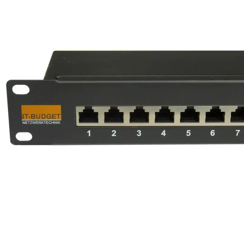 IT-BUDGET 19 ιντσών Cat.6A θωρακισμένο 24-port Patch Panel, κοντό σχήμα, PoE+ capable, 1U, μαύρο 90ITBPP6A1S