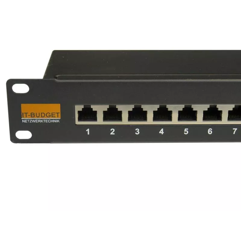 IT-BUDGET 19 ιντσών Cat.6A θωρακισμένο 24-port Patch Panel, κοντό σχήμα, PoE+ capable, 1U, μαύρο 90ITBPP6A1S