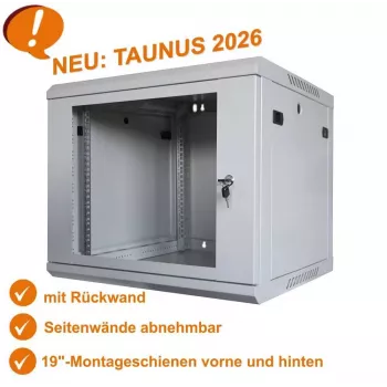 IT-BUDGET 19 ιντσών Ερμάριο δικτύου TAUNUS - 12U, Βάθος 450 mm, Γυάλινη πόρτα με κλειδαριά, Ανοιχτό γκρι (90ITB191245GG)