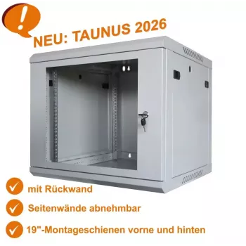 IT-BUDGET 19 ιντσών Ερμάριο δικτύου TAUNUS - 12U, Βάθος 450 mm, Γυάλινη πόρτα με κλειδαριά, Ανοιχτό γκρι (90ITB191245GG)