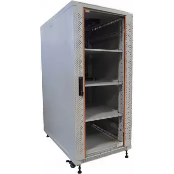 IT-BUDGET 19 ιντσών Ερμάριο δικτύου SRK Πλήρες σετ 22U 600x600 mm Γυάλινη/ατσάλινη πόρτα 4 ανεμιστήρες PDU Ράφια Flatpack Ανοιχτό γκρι 90ITB19SRK2266GG