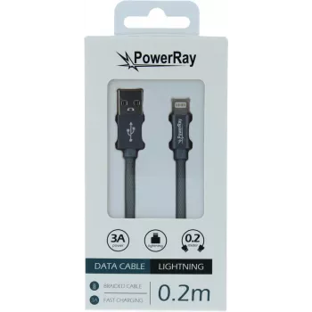 PowerRay καλώδιο δεδομένων USB σε Lightning 0,2 m υφασμάτινο γκρι PR-DCUL020TGY