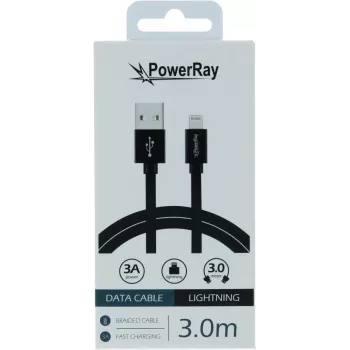 PowerRay καλώδιο δεδομένων USB σε Lightning 3m υφασμάτινο μαύρο PR-DCUL300TBK