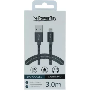 PowerRay καλώδιο δεδομένων και φόρτισης USB σε Lightning 3m υφασμάτινο γκρι PR-DCUL300TGY