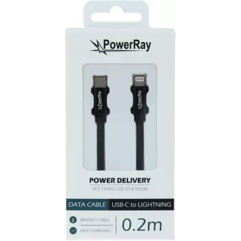 PowerRay PR-DCCL020TBK καλώδιο δεδομένων USB-C σε Lightning, 0,2 m, υφασμάτινο μαύρο, blister