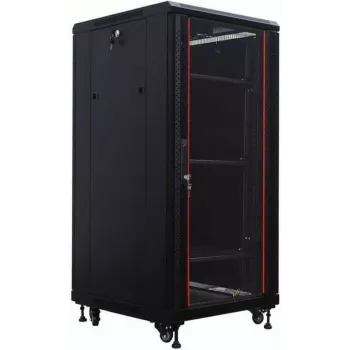 IT-BUDGET ερμάριο δικτύου 19 ιντσών SRK - 27U - 600x600 mm - πόρτα γυάλινη/ατσάλινη - Flatpack - μαύρο (90ITB19SRK2766GSN)